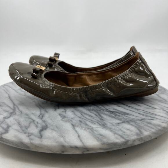 Tory Burch Womens 8 Ballet Flats Moss Eddie Bow Patent Leather Glossy 22128516 - Picture 4 of 13